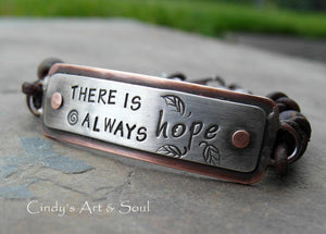 Personalized Metal and Vegan Leather Cord Bracelet. Inspirational Jewelry.