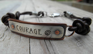 Personalized Metal and Vegan Leather Cord Bracelet. Inspirational Jewelry.