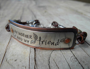 Personalized Metal and Vegan Leather Cord Bracelet. Inspirational Jewelry.