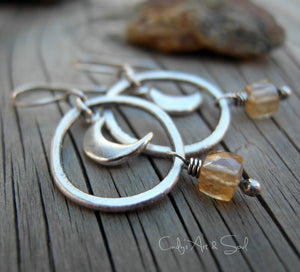 Crescent Moon Hoop Earrings | Winter Gemstone Jewelry