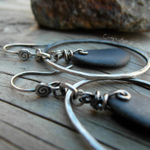 Beach Stone Earrings Silver Hoops