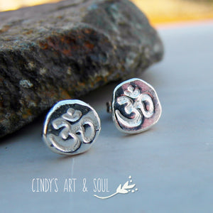 Om Earrings Shiny Polished with no patina Cindy's Art & Soul 